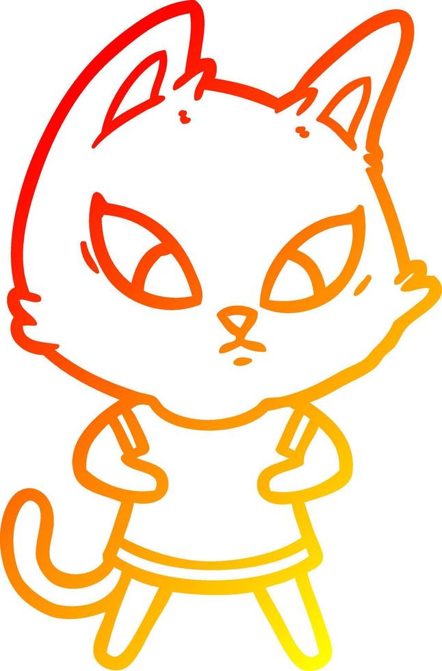 warm gradient line drawing confused cartoon cat in clothes vector