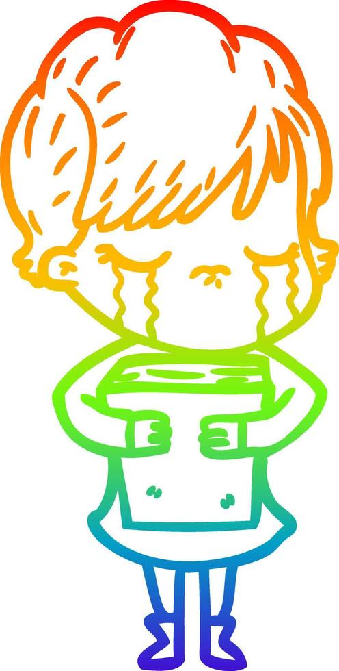 rainbow gradient line drawing cartoon woman crying vector