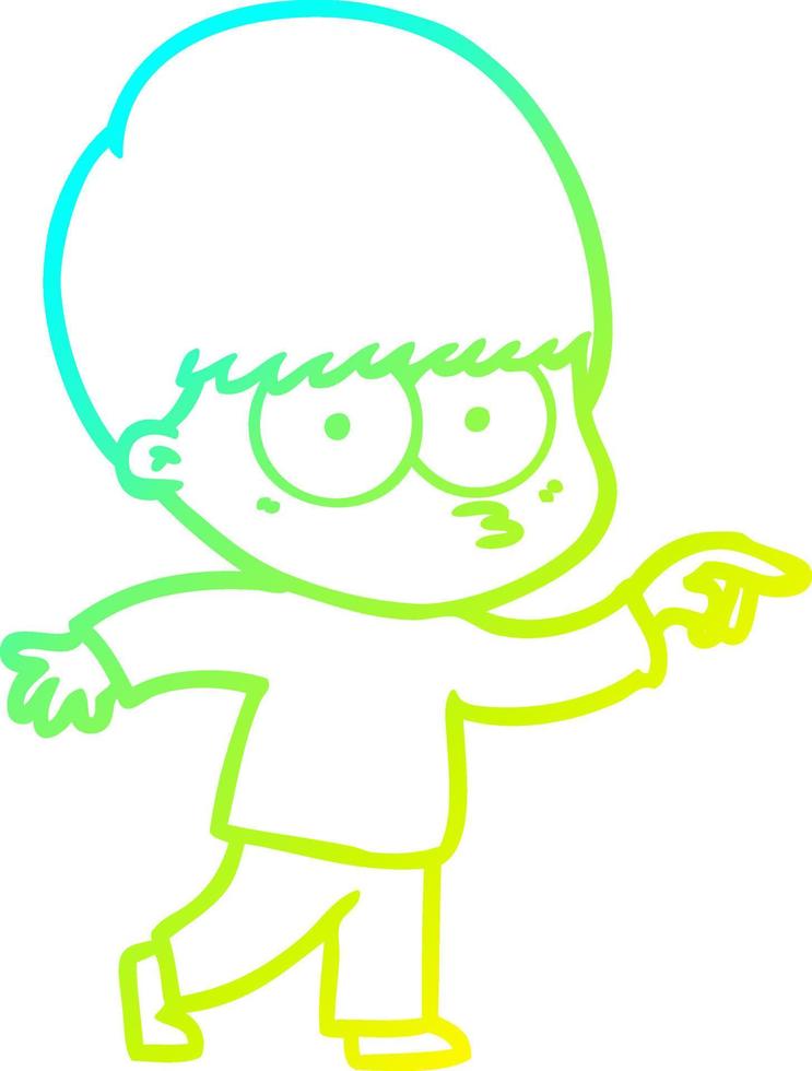 cold gradient line drawing nervous cartoon boy vector