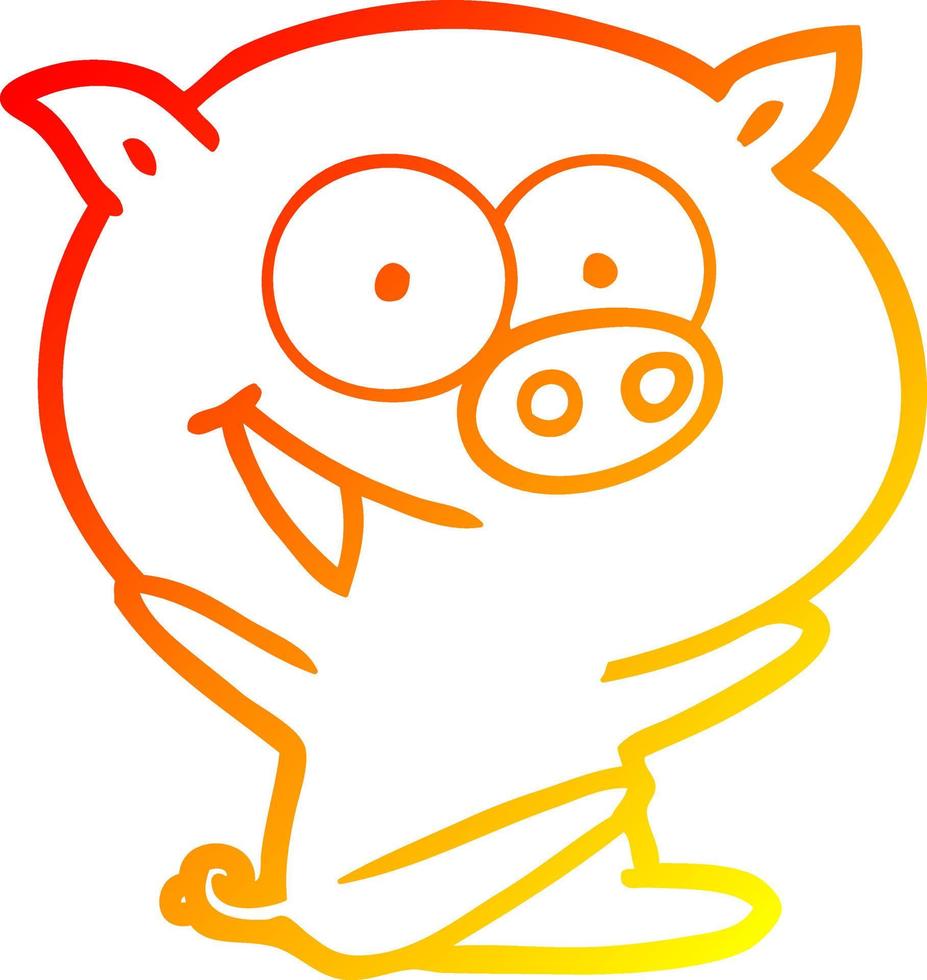 warm gradient line drawing cheerful sitting pig cartoon vector
