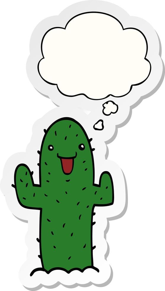 cartoon cactus and thought bubble as a printed sticker vector