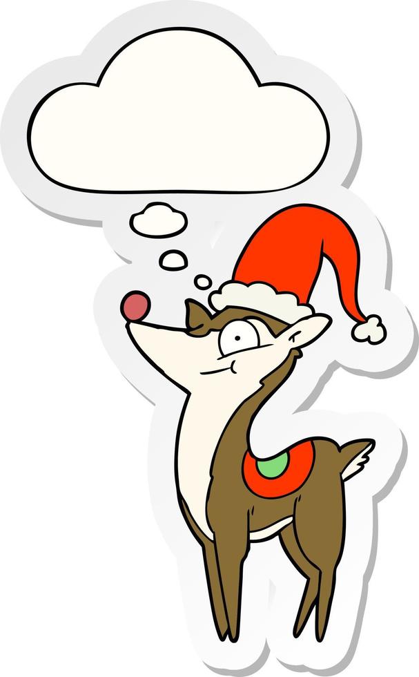 cartoon christmas reindeer and thought bubble as a printed sticker vector