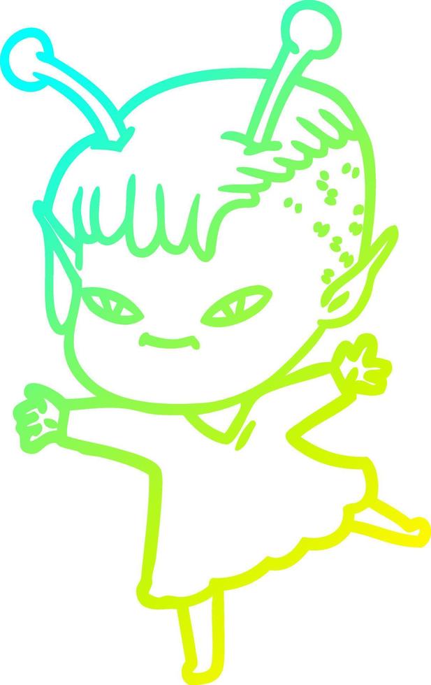 cold gradient line drawing cute cartoon alien girl vector
