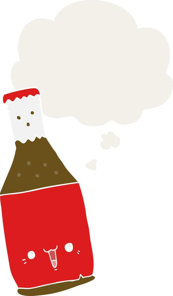 cartoon beer bottle and thought bubble in retro style vector