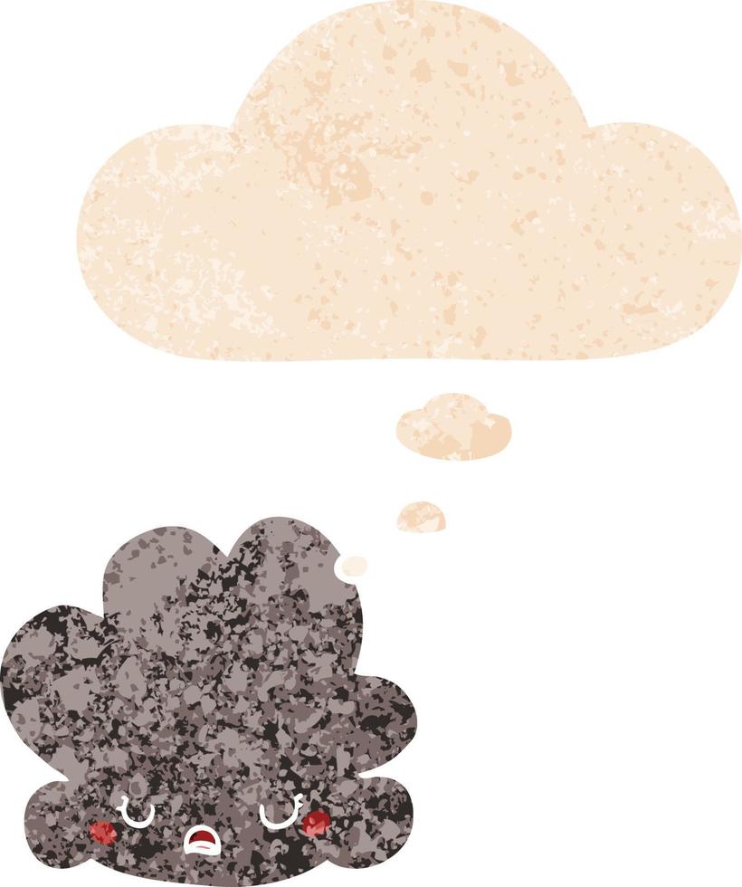 cartoon cloud and thought bubble in retro textured style vector