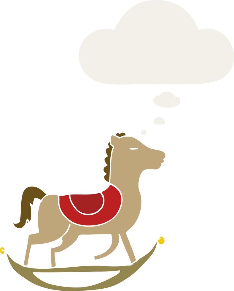 cartoon rocking horse and thought bubble in retro style vector