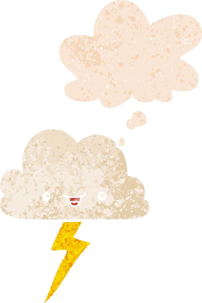 cartoon storm cloud and thought bubble in retro textured style vector