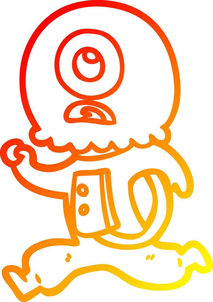 warm gradient line drawing cartoon cyclops alien spaceman running vector