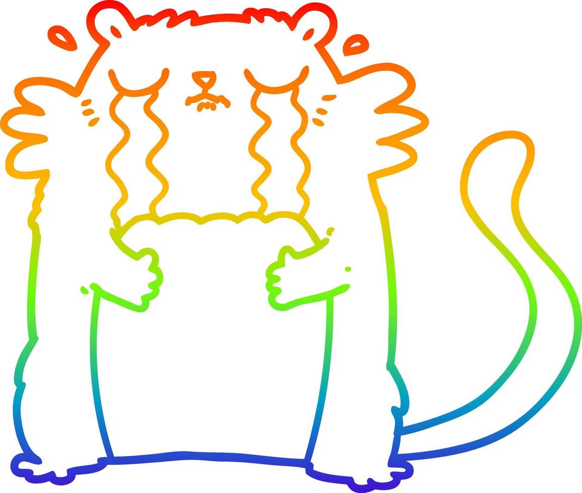 rainbow gradient line drawing cartoon crying cat vector