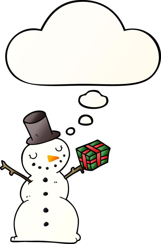 cartoon snowman and thought bubble in smooth gradient style vector