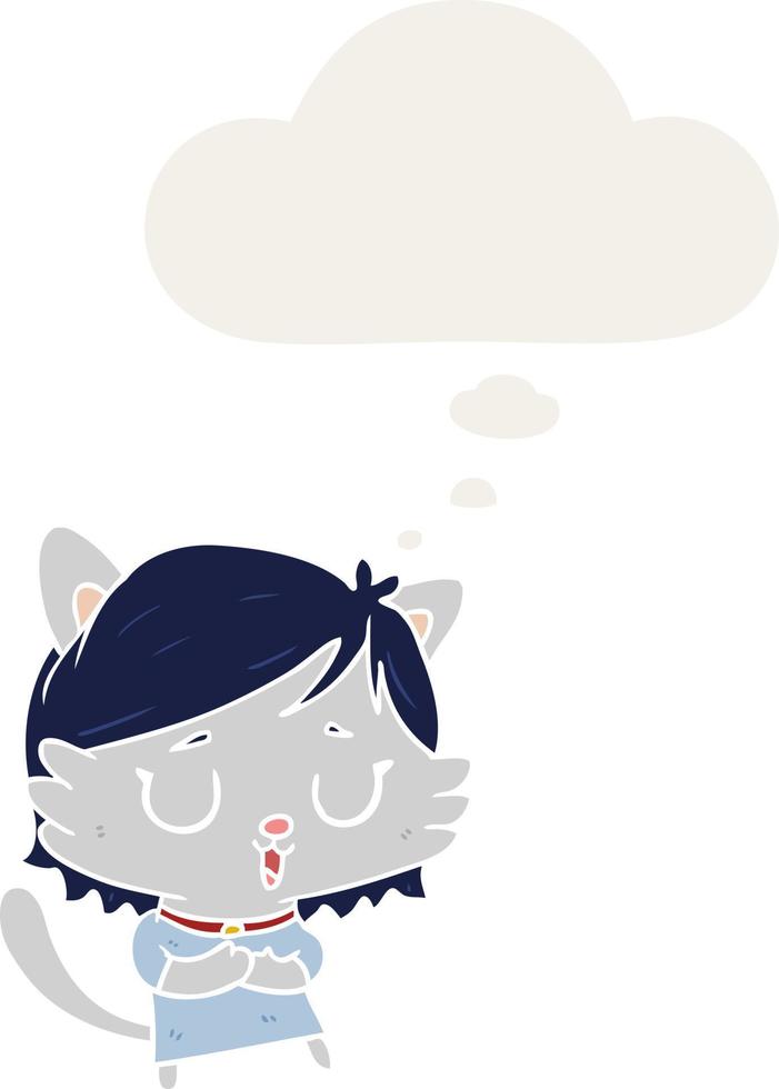 caricatura, gato, niña, y, pensamiento, burbuja, en, estilo retro vector