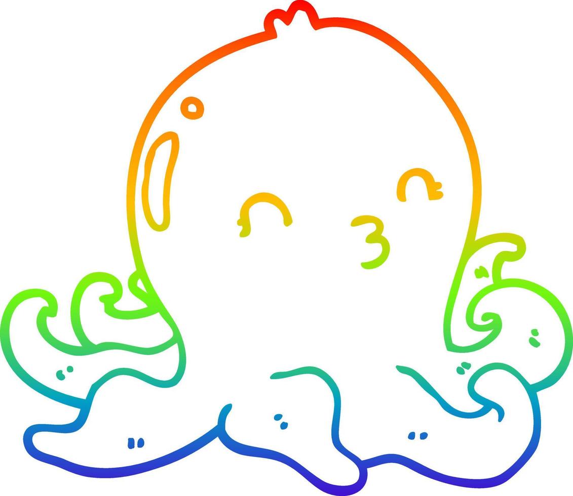 rainbow gradient line drawing cartoon octopus vector