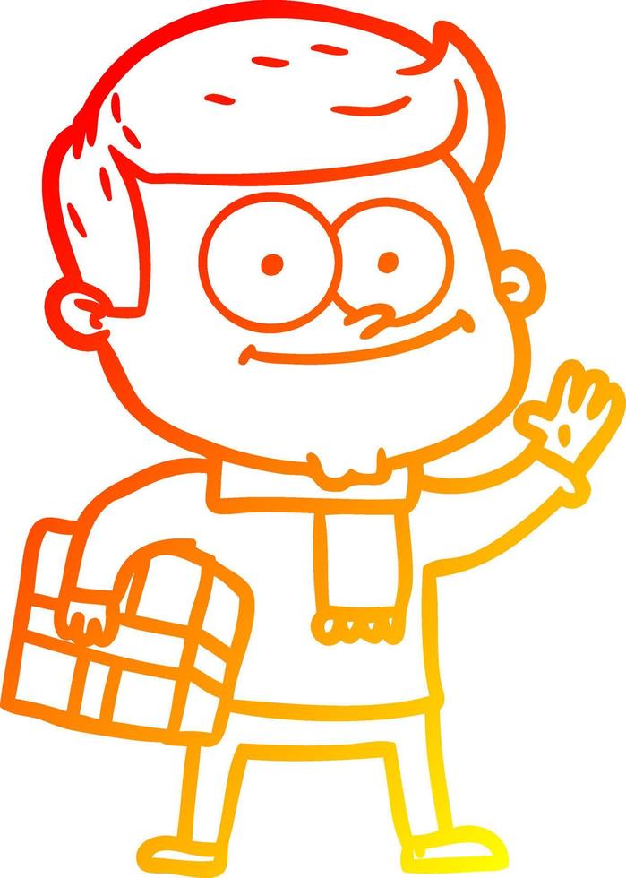 warm gradient line drawing cartoon happy man vector