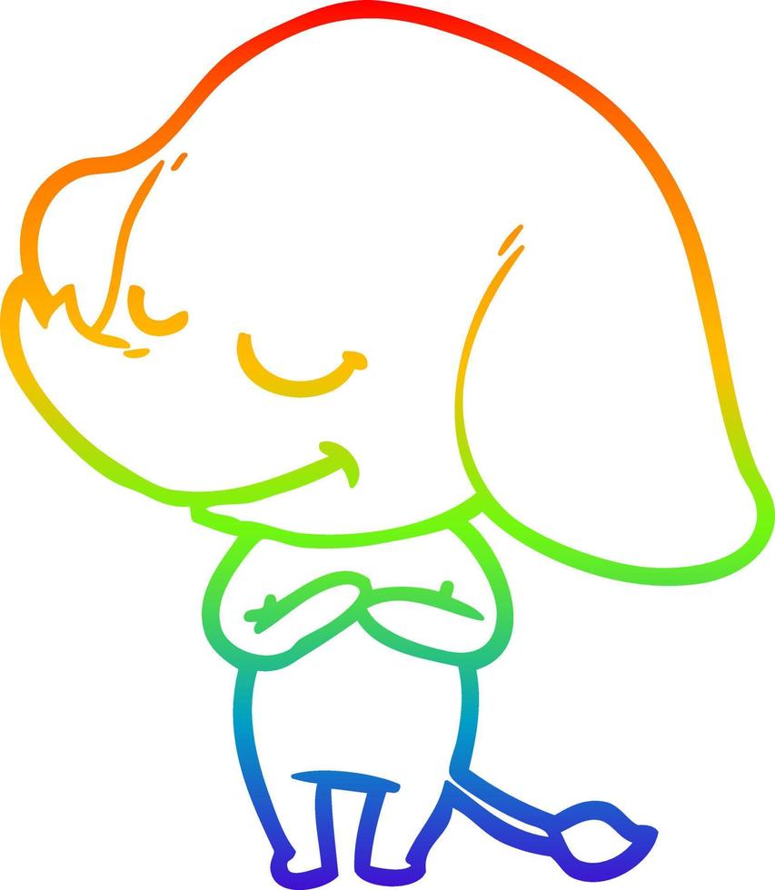 rainbow gradient line drawing cartoon smiling elephant vector