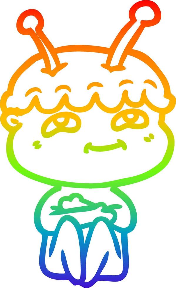 rainbow gradient line drawing friendly cartoon spaceman vector