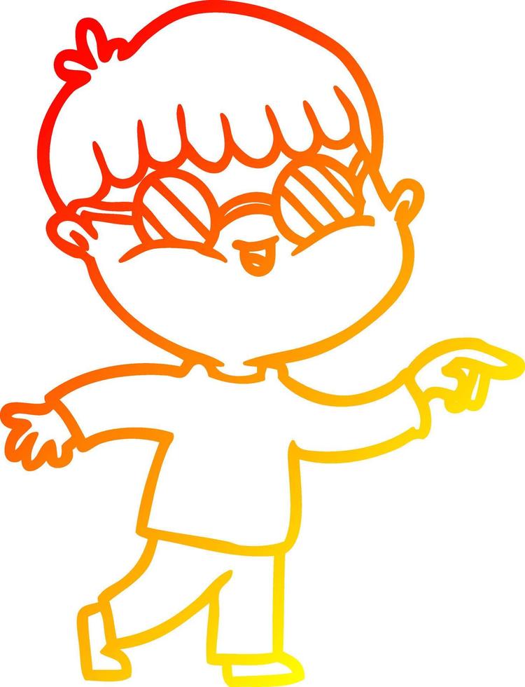 warm gradient line drawing cartoon boy wearing spectacles vector