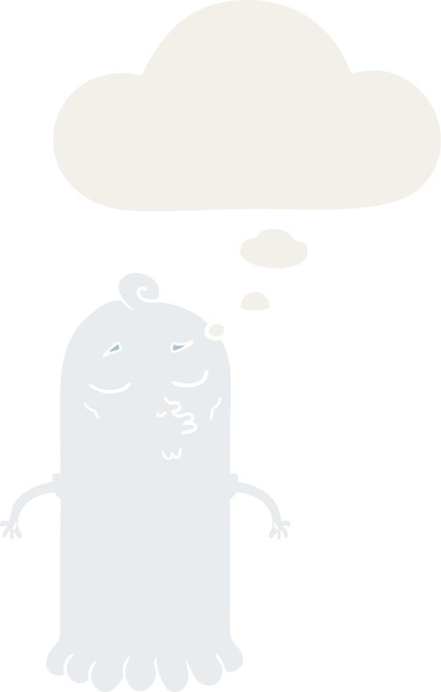 fantasma de dibujos animados y burbuja de pensamiento en estilo retro vector