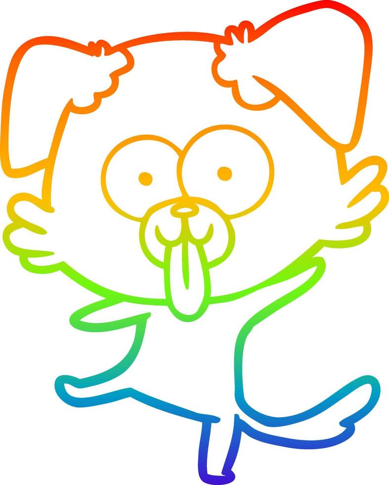 rainbow gradient line drawing funny cartoon dancing dog vector
