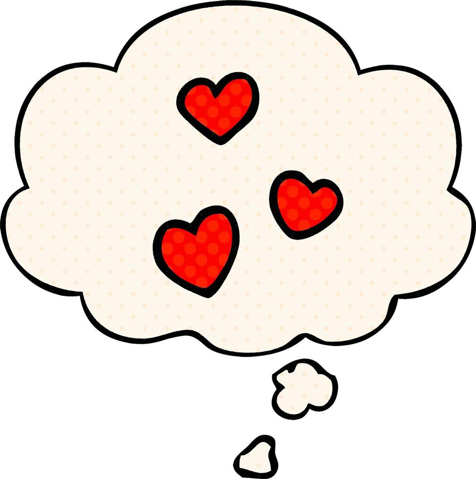 cartoon love heart and thought bubble in comic book style vector