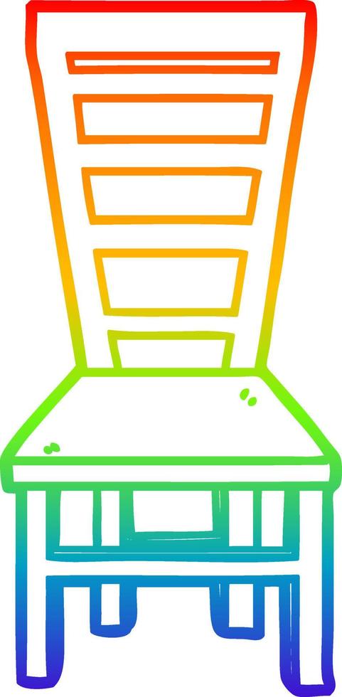rainbow gradient line drawing old wooden chair cartoon vector