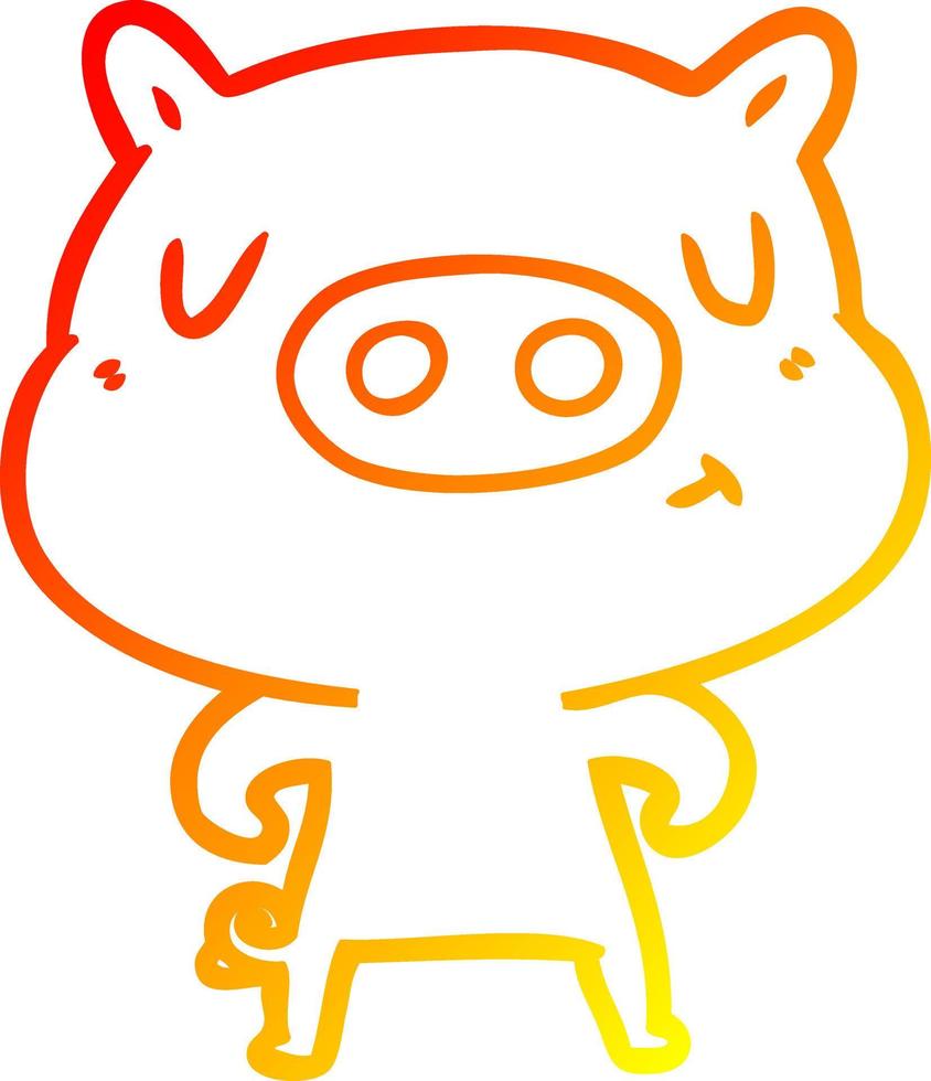 warm gradient line drawing cartoon content pig vector