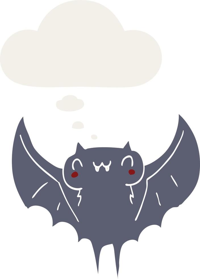 cartoon bat and thought bubble in retro style vector