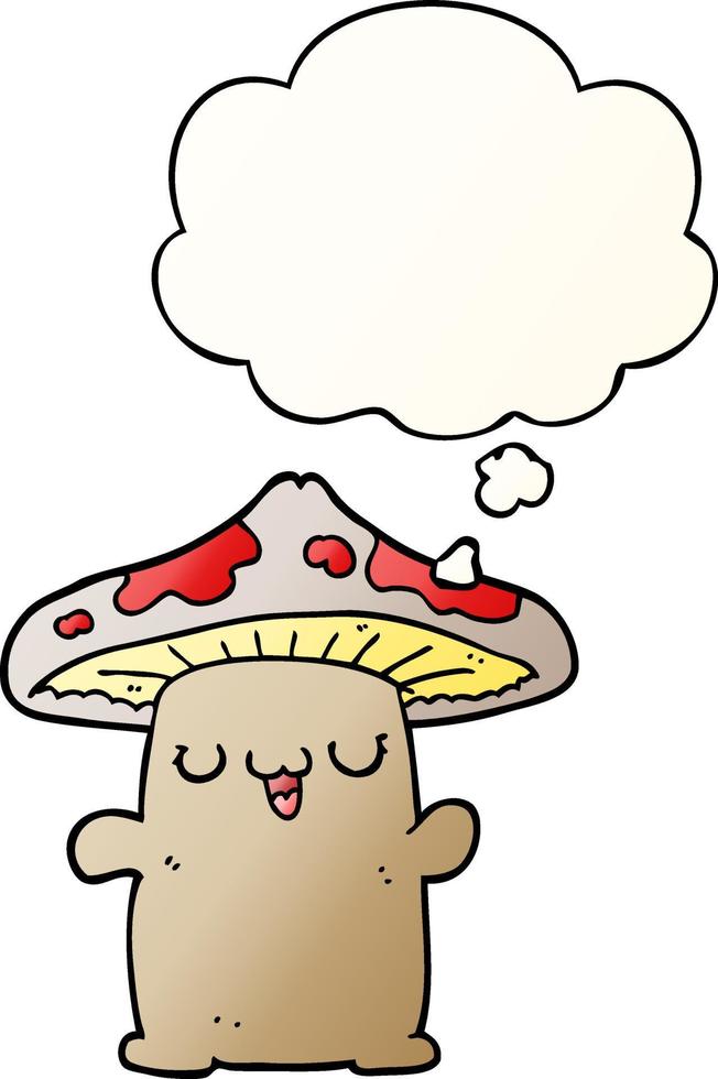 cartoon mushroom creature and thought bubble in smooth gradient style vector