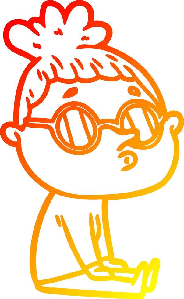 warm gradient line drawing cartoon woman wearing glasses vector