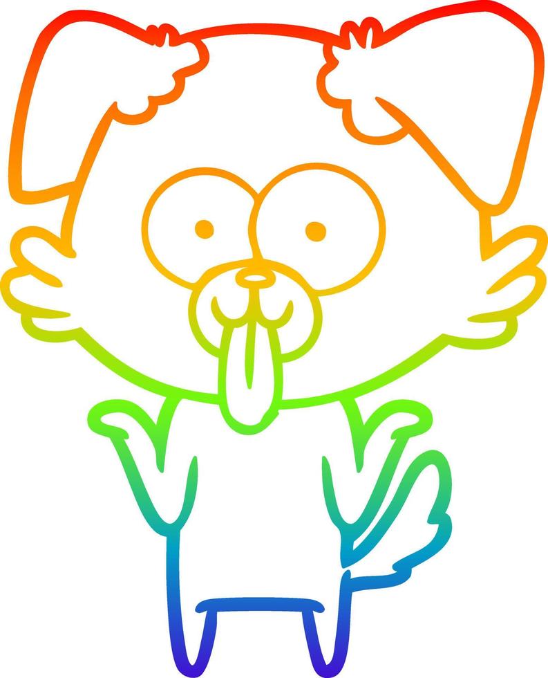 rainbow gradient line drawing cartoon dog with tongue sticking out vector