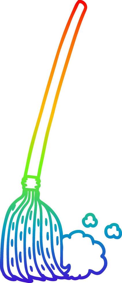 rainbow gradient line drawing cartoon broom sweeping vector