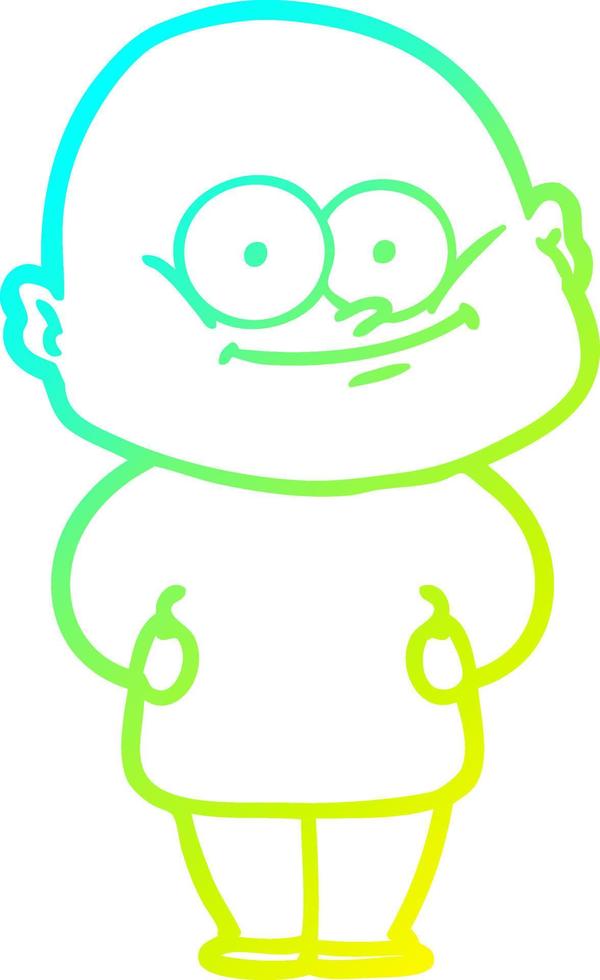 cold gradient line drawing cartoon bald man staring vector