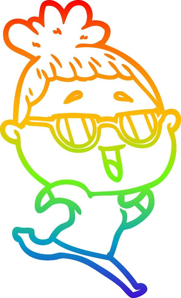 dibujo de la línea de gradiente del arco iris mujer feliz de dibujos animados con gafas vector