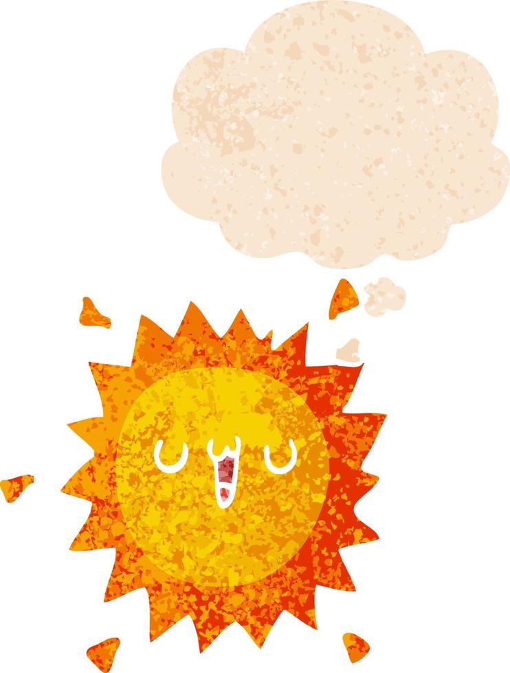 cartoon sun and thought bubble in retro textured style vector