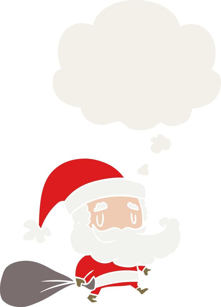 caricatura, santa claus, con, saco, y, pensamiento, burbuja, en, estilo retro vector