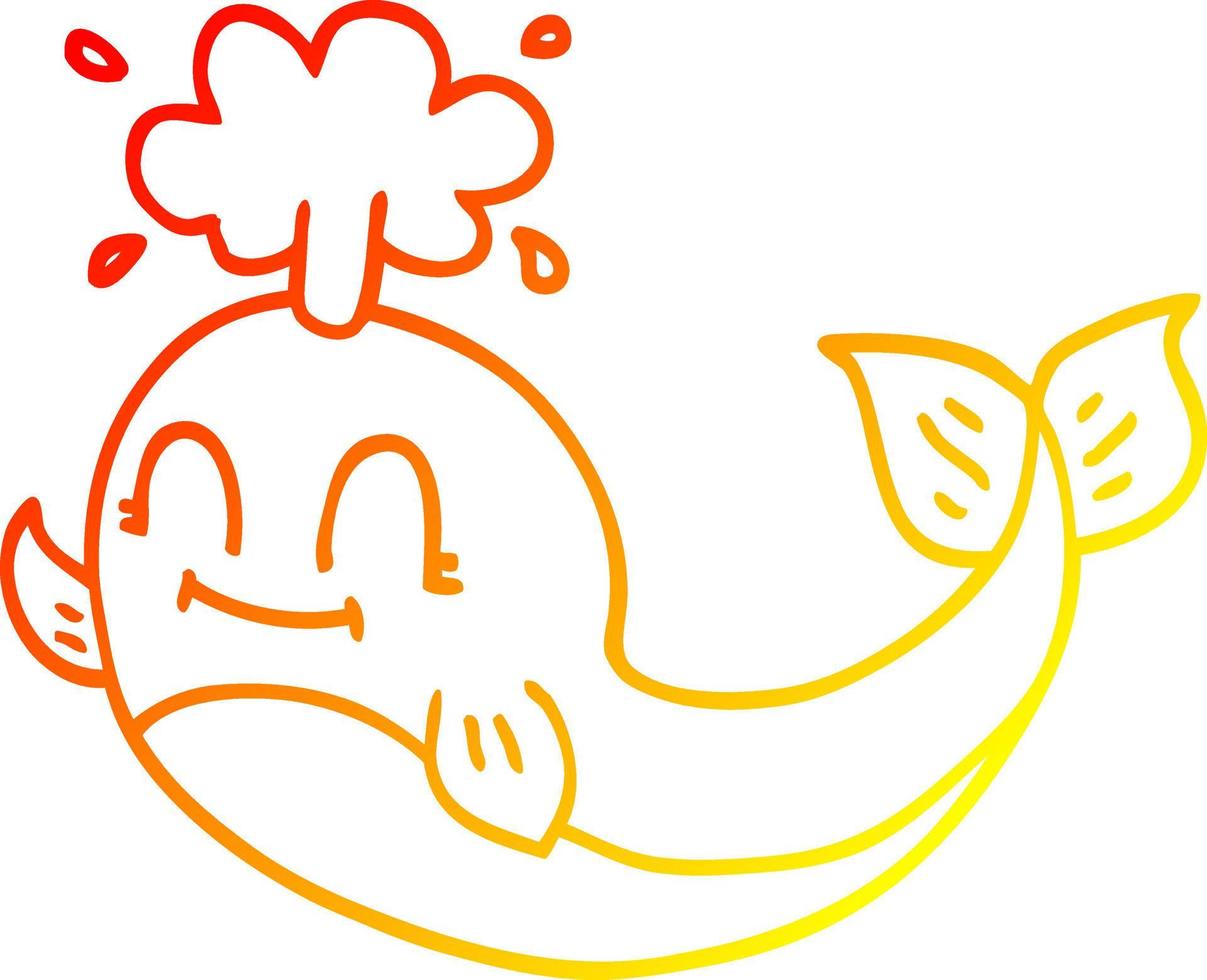 warm gradient line drawing cartoon happy whale vector