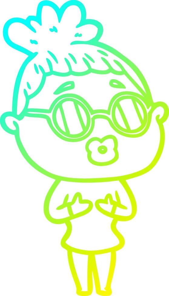 cold gradient line drawing cartoon woman wearing spectacles vector