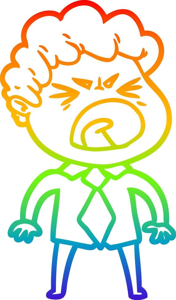 rainbow gradient line drawing cartoon furious man vector