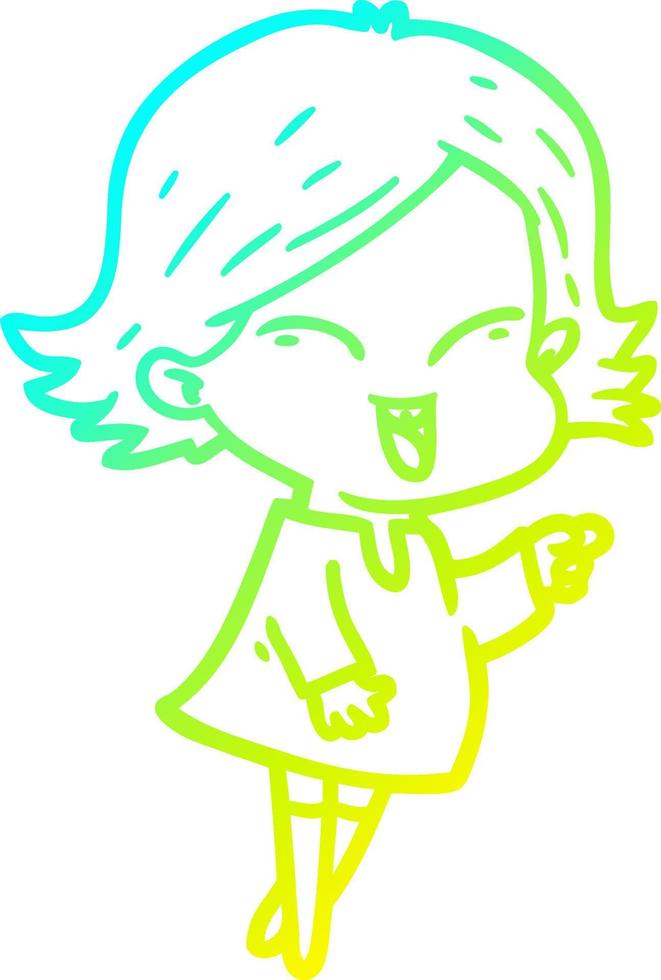 cold gradient line drawing happy cartoon girl vector