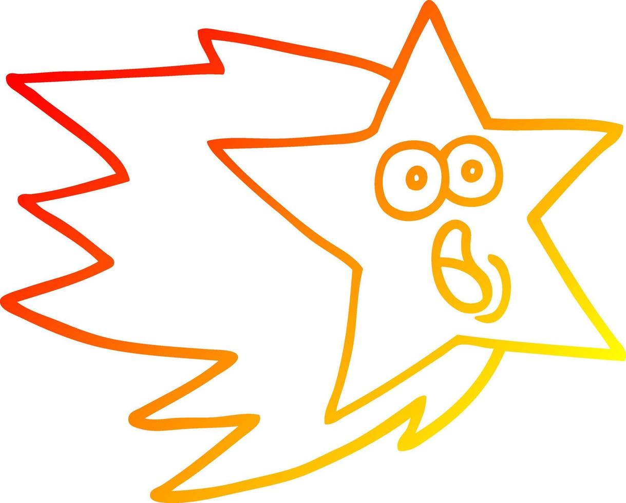 warm gradient line drawing cartoon shooting star vector