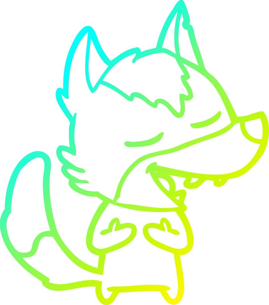 cold gradient line drawing cartoon wolf laughing vector