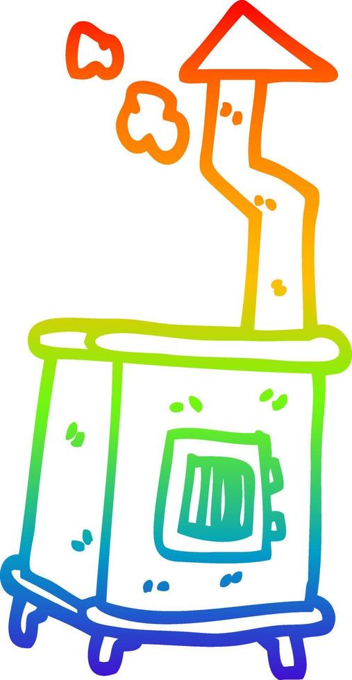 rainbow gradient line drawing cartoon old wood burner vector