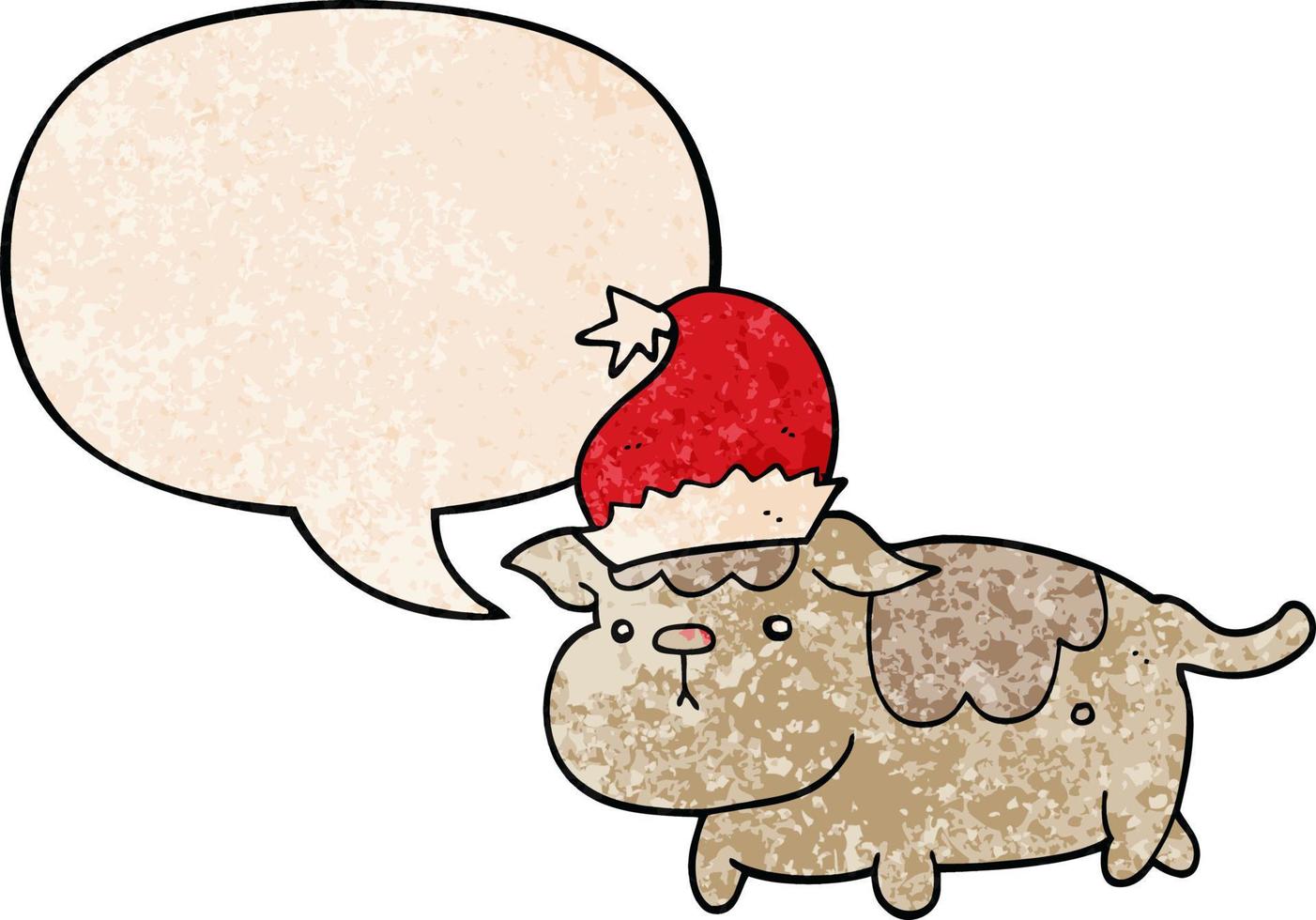 cute christmas dog and speech bubble in retro texture style vector