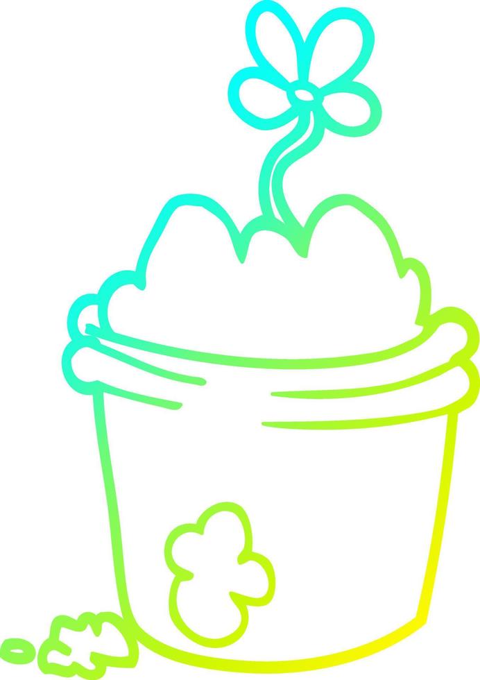 cold gradient line drawing cartoon flower pot vector