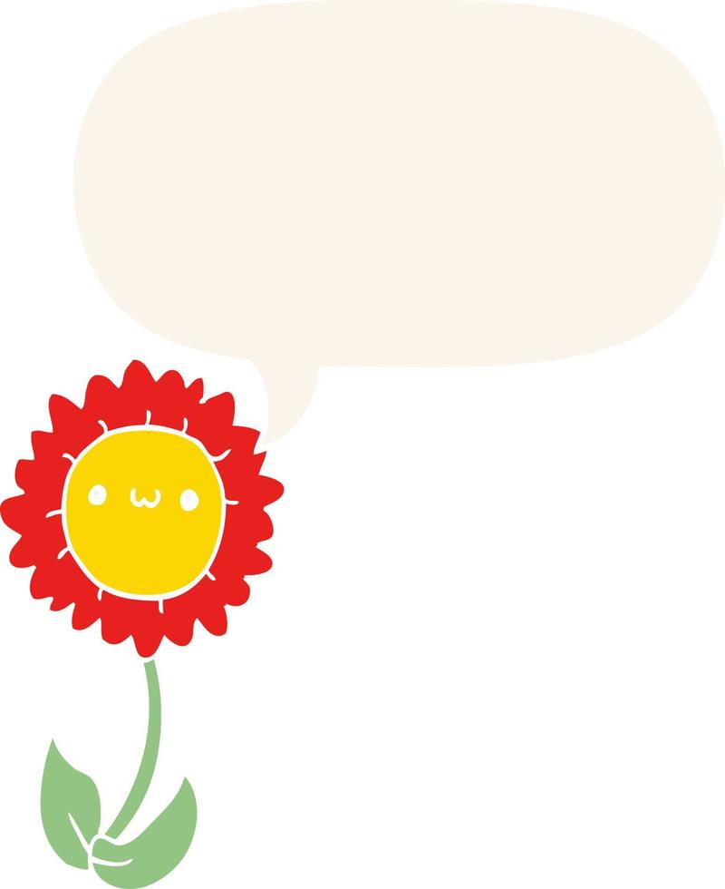 caricatura, flor, y, burbuja del discurso, en, estilo retro vector