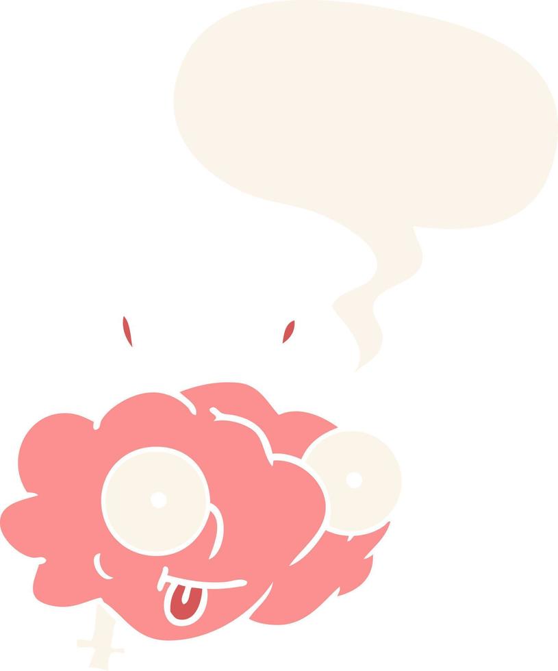 funny cartoon brain and speech bubble in retro style vector