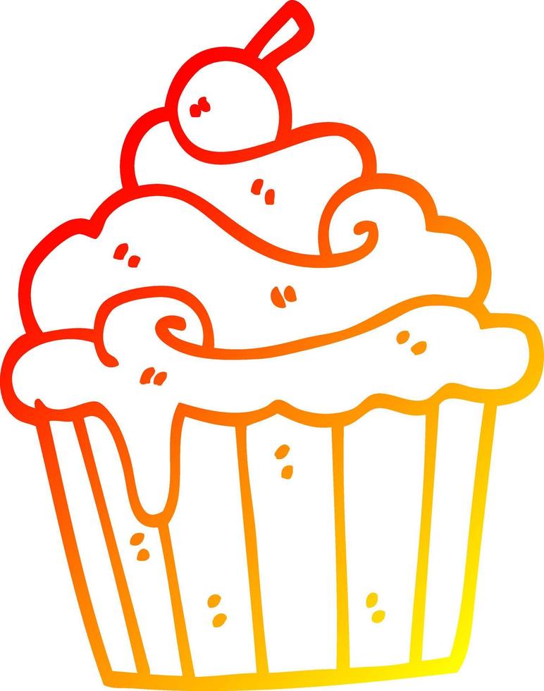 warm gradient line drawing cartoon cup cake vector