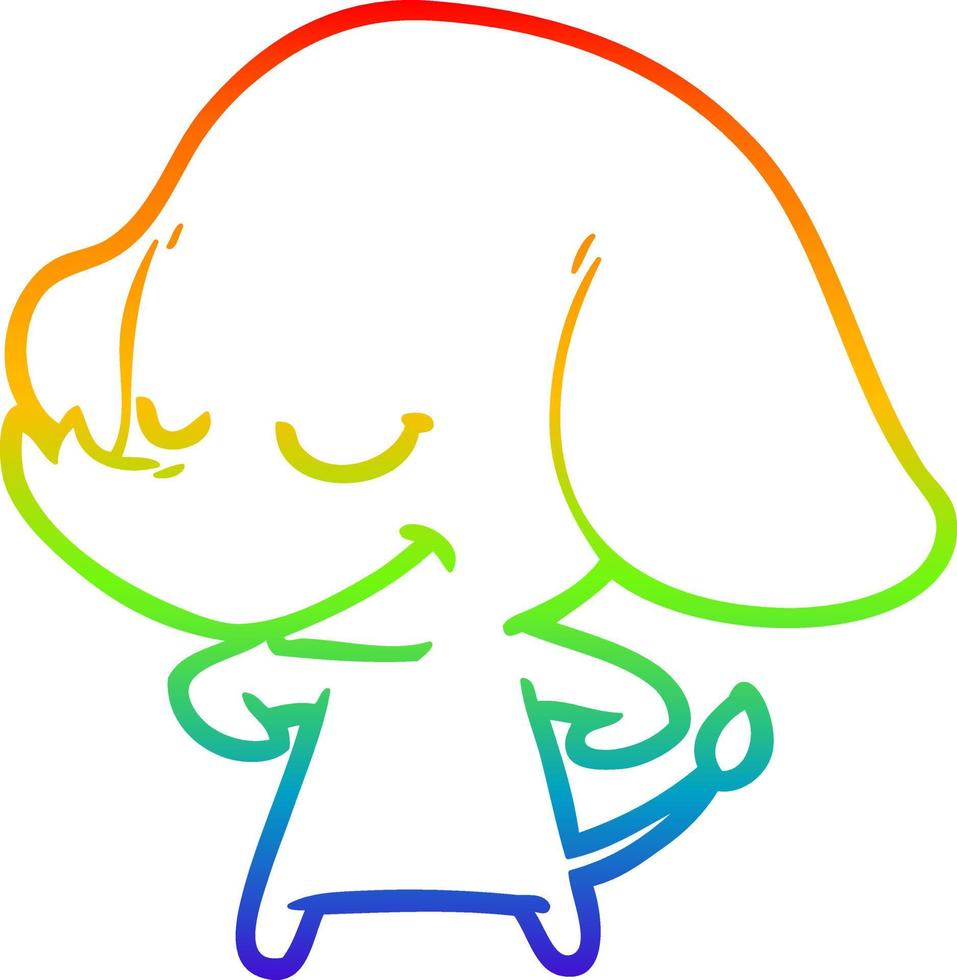 rainbow gradient line drawing cartoon smiling elephant vector