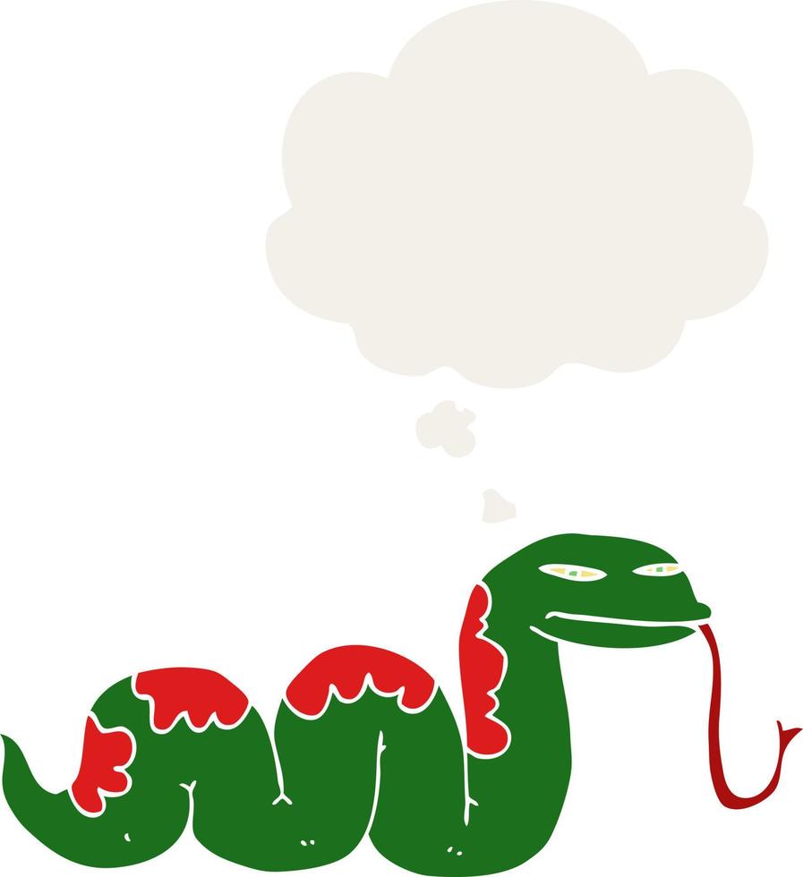 caricatura, serpiente que se desliza, y, burbuja del pensamiento, en, estilo retro vector