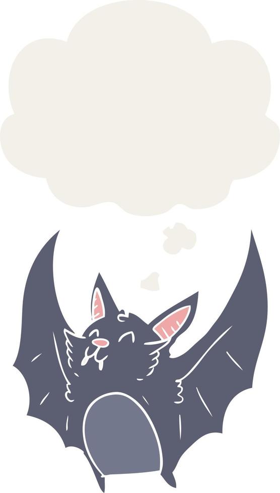 cartoon halloween bat and thought bubble in retro style vector
