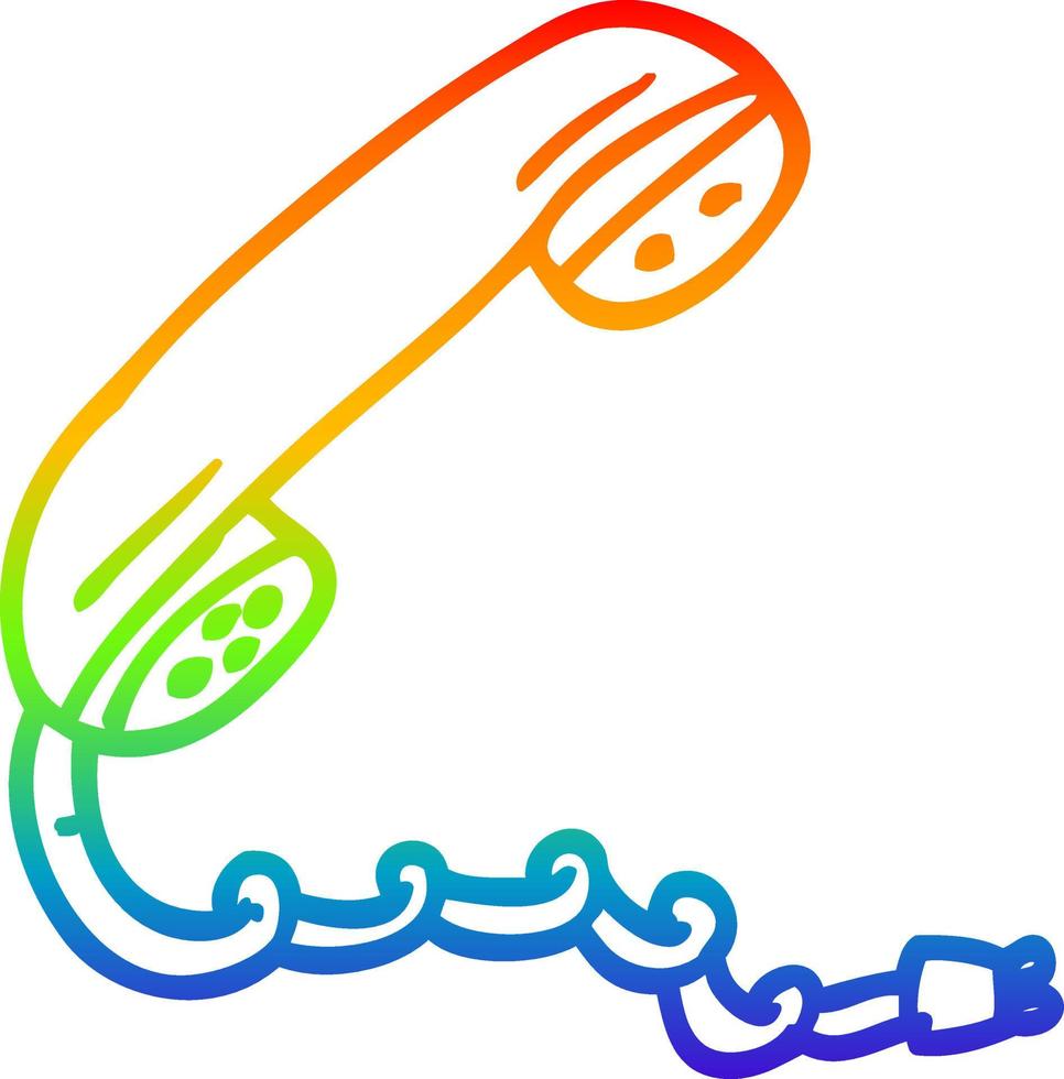 rainbow gradient line drawing cartoon telephone handset vector